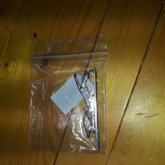 Elegant Silver Crystal French Tie Clip w/Chain - Picture 3 of 3